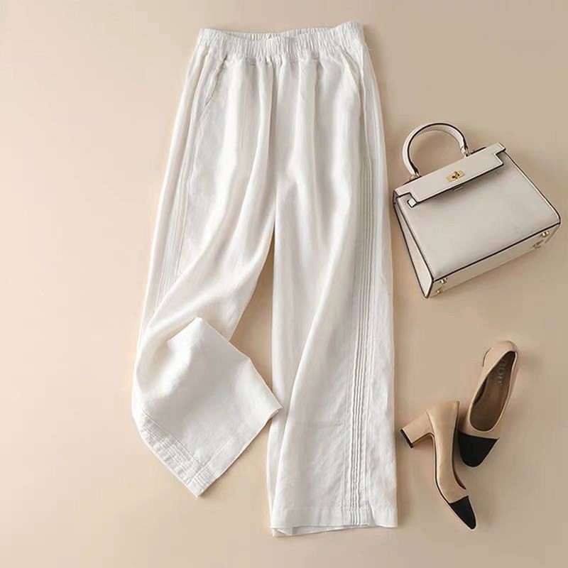Women's Cotton Linen Wide-Leg New Style High-Waisted Thin Straight Casual Pants
