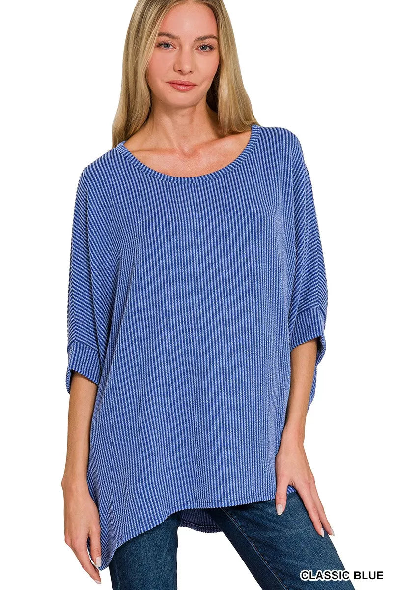 Raised Rib Bat Sleeve Top