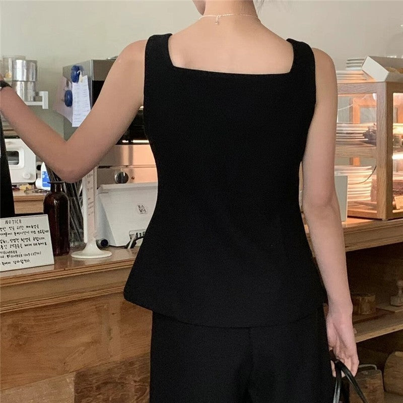 Solid Color V-Neck Vest and Shorts Set