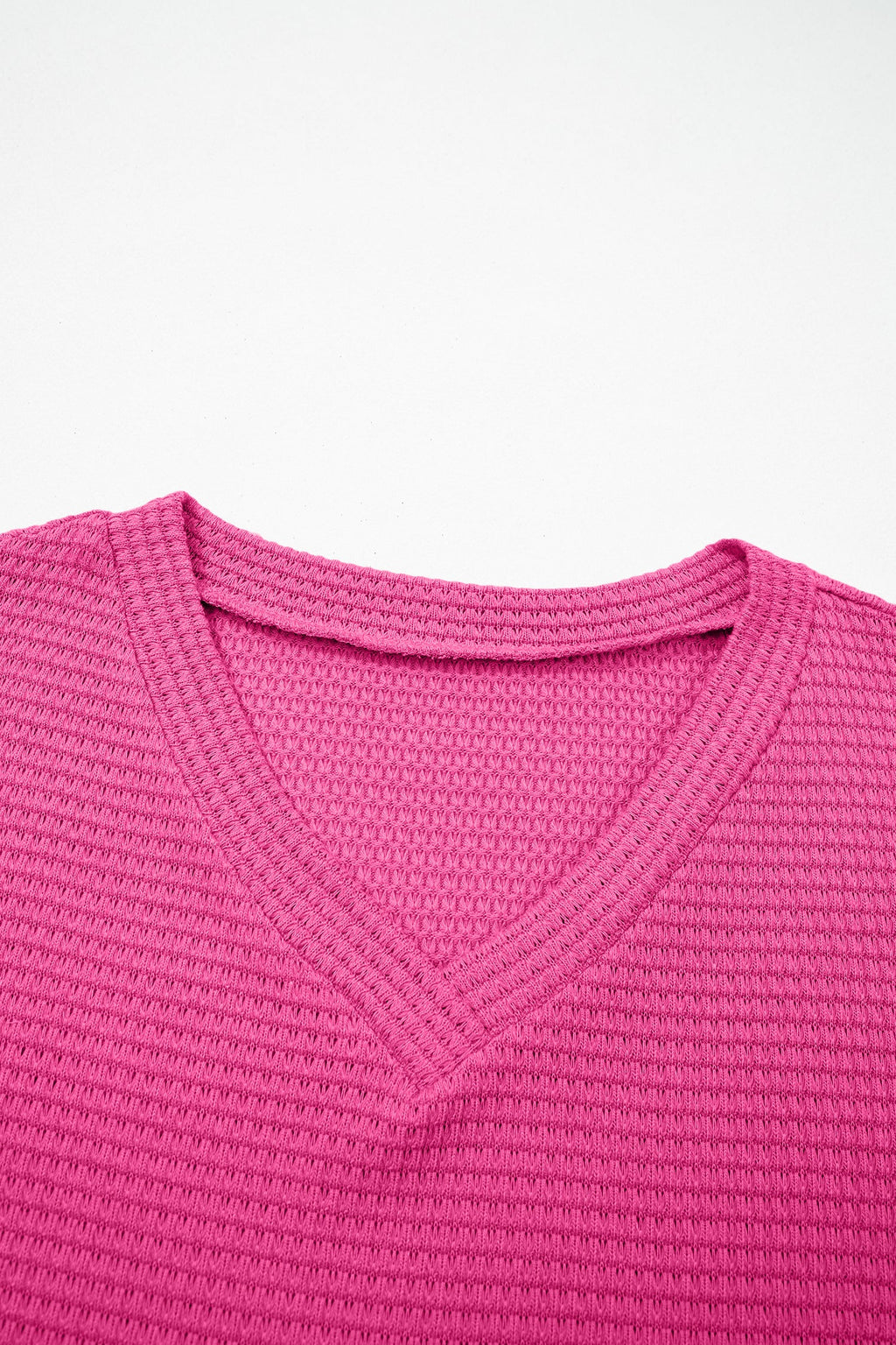 Strawberry Pink Waffle V Neck Short Sleeve Knit Top