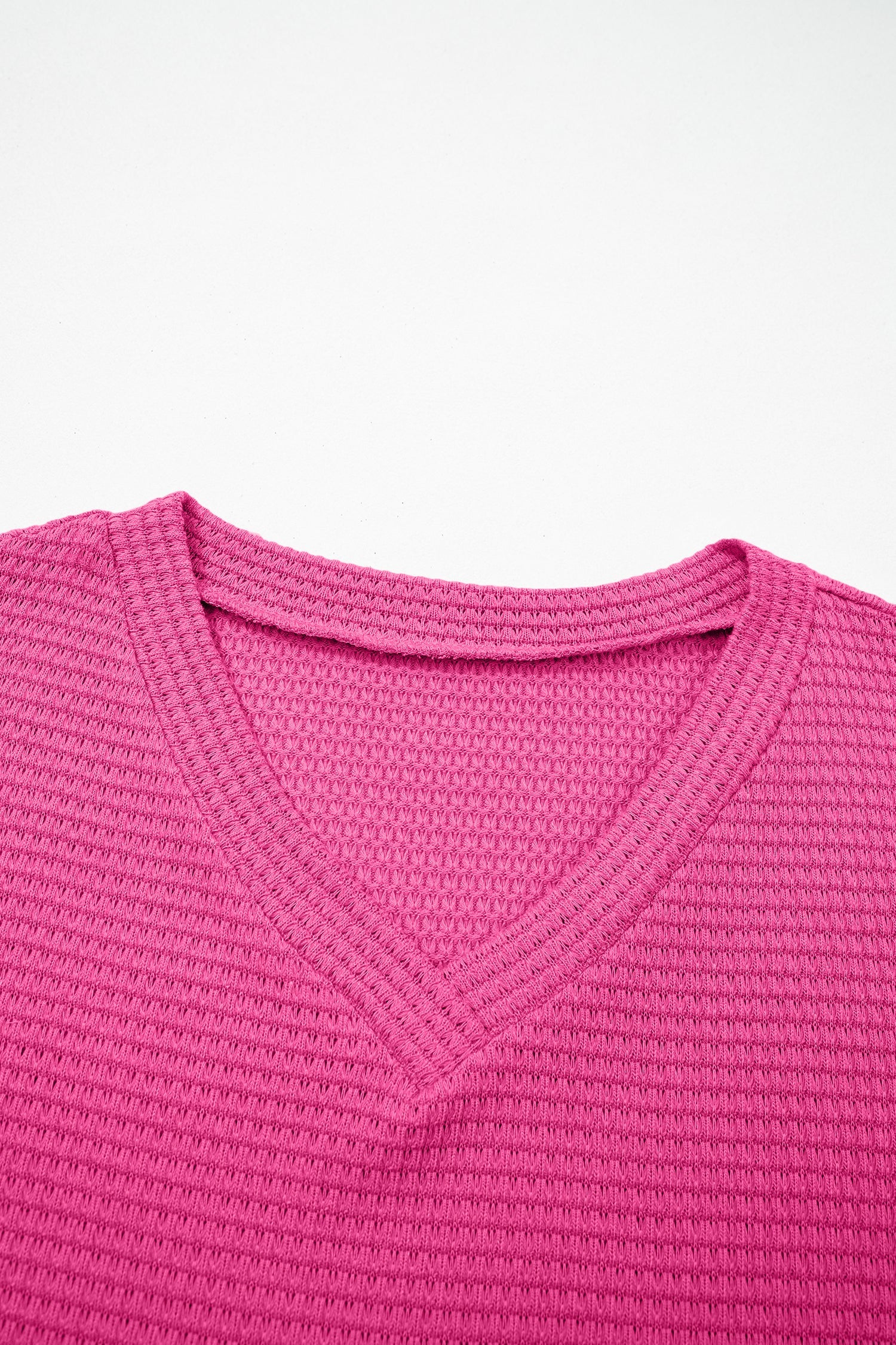 Strawberry Pink Waffle V Neck Short Sleeve Knit Top