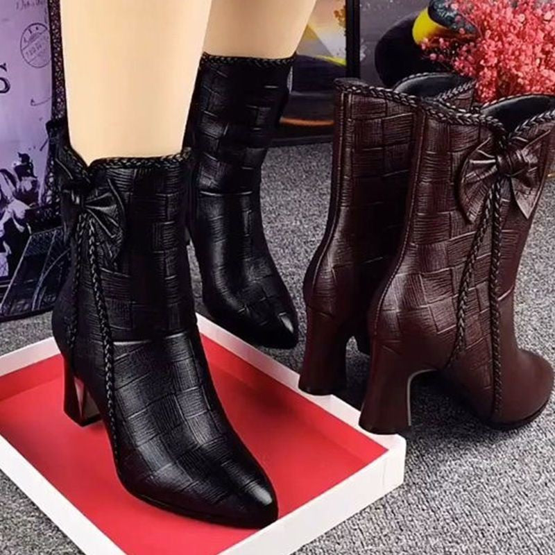 Women's Velvet-Lined Mid-Calf Boots with Side Zipper | Low Heel