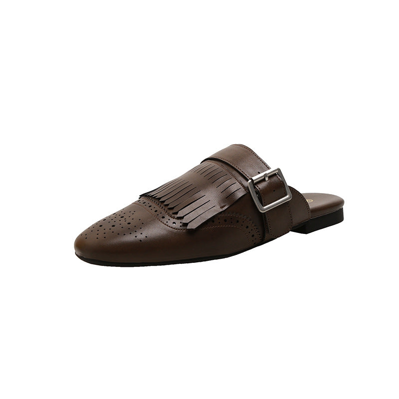 Women's Fringed Mule Sandals - Tassel Closed-Toe Slip-On Slides