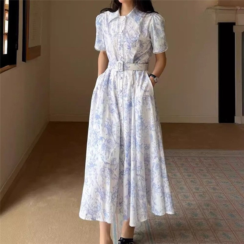 Single-Breasted Collared Dress with Waist Cinching Belt