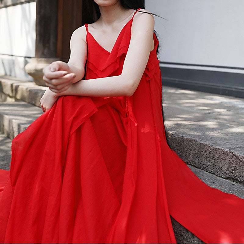 Solid Color Sleeveless Maxi Dress with Spaghetti Straps and Flowy Hem