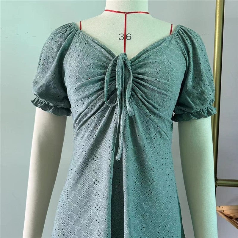 Solid Color V-Neck Tie-Waist Short Sleeve Loose Fit T-Shirt