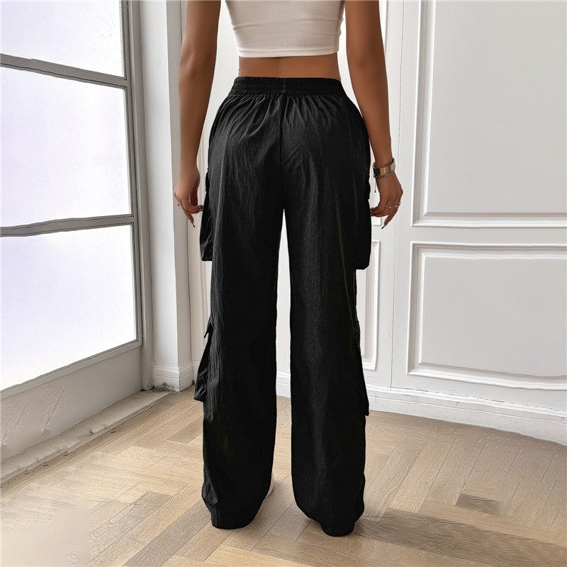 Casual Loose Cargo Pants with Elastic Waistband in Solid Color