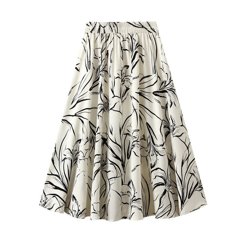 Sure! Here is an optimized title for your clothing product:

"Printed A-Line Skirt with Elastic Waistband