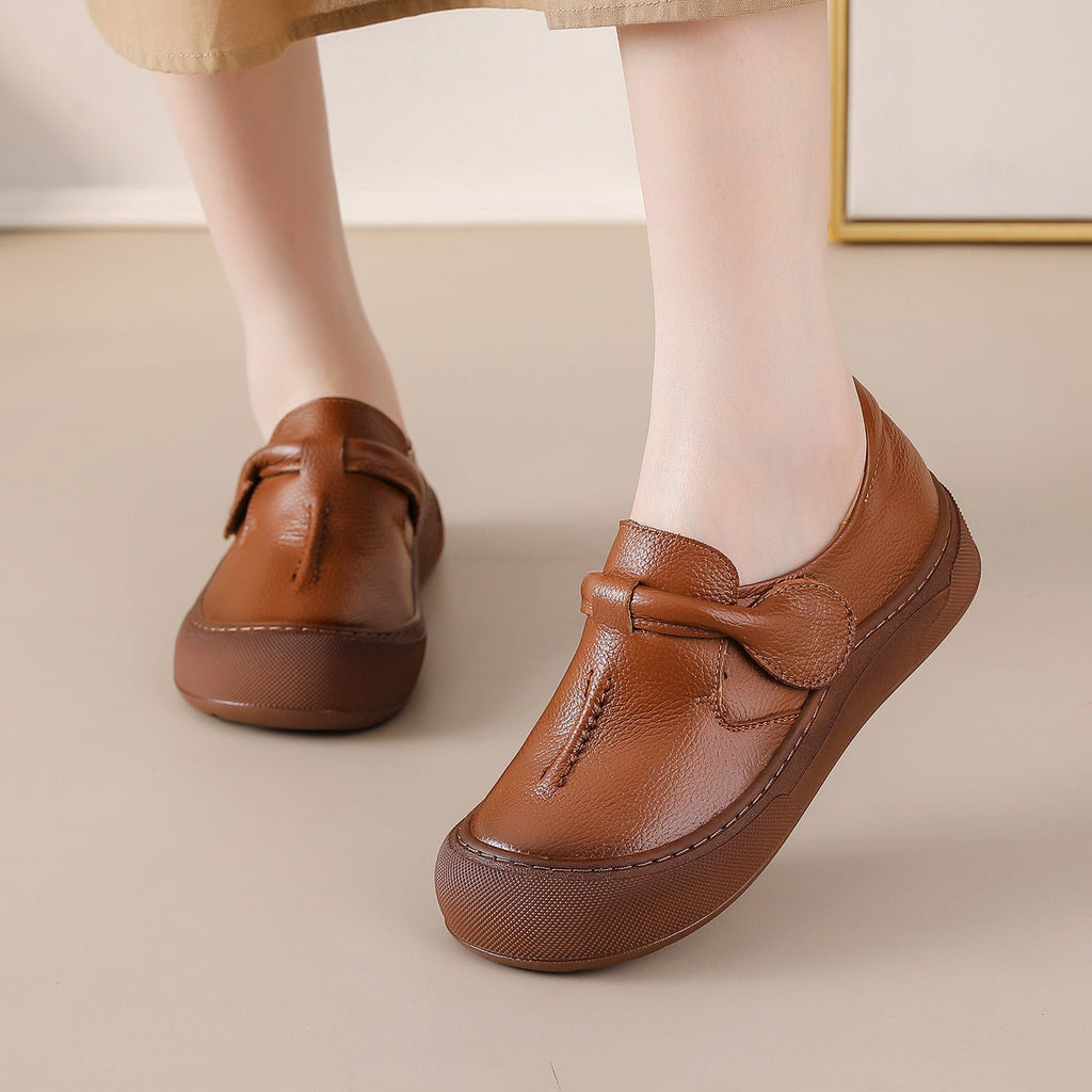 Women's Genuine Leather Slip-On Comfort Shoes | Velcro Vintage Casual Flat Shoes