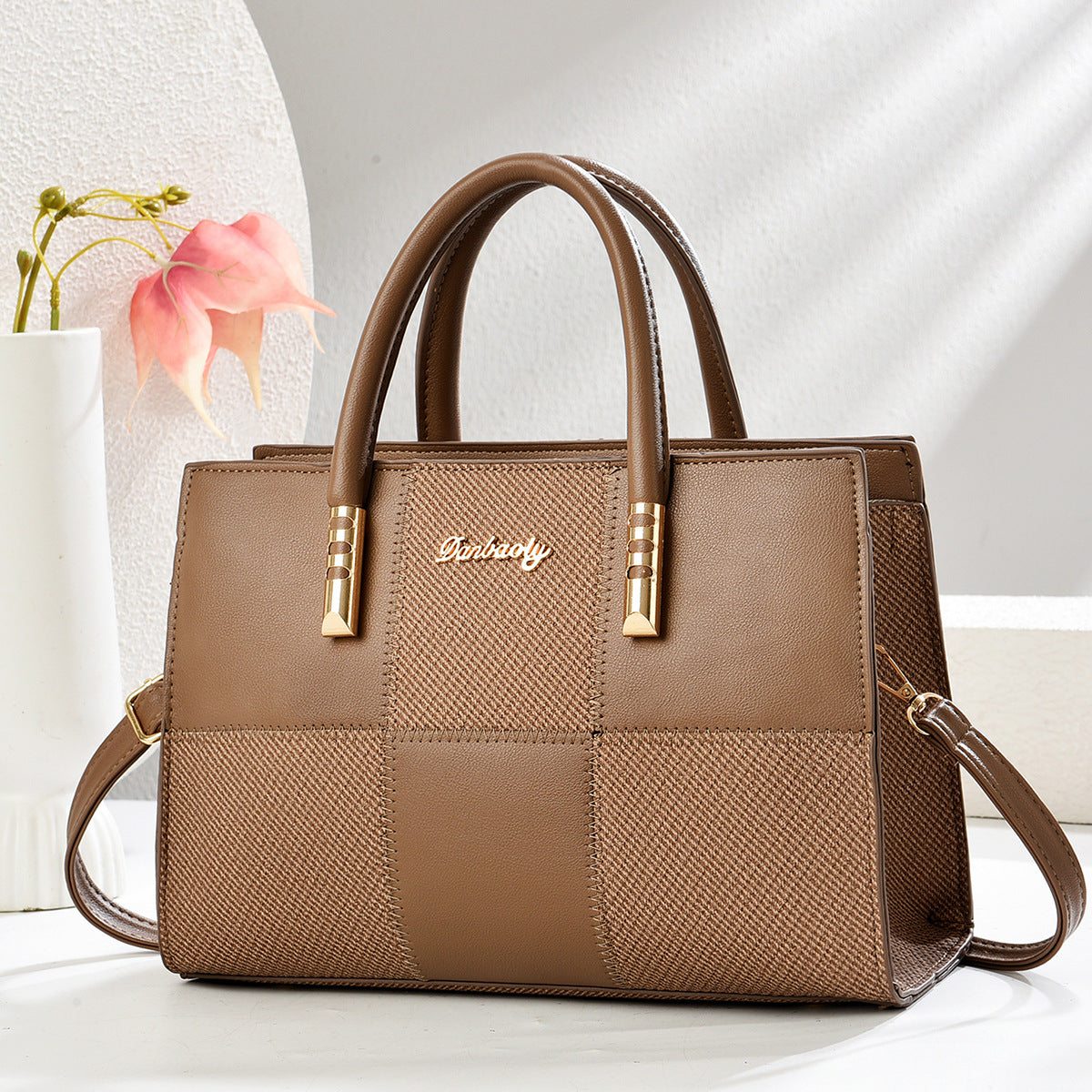 Women's Large Capacity Patchwork Tote Bag - Stylish Color Block Shoulder Handbag