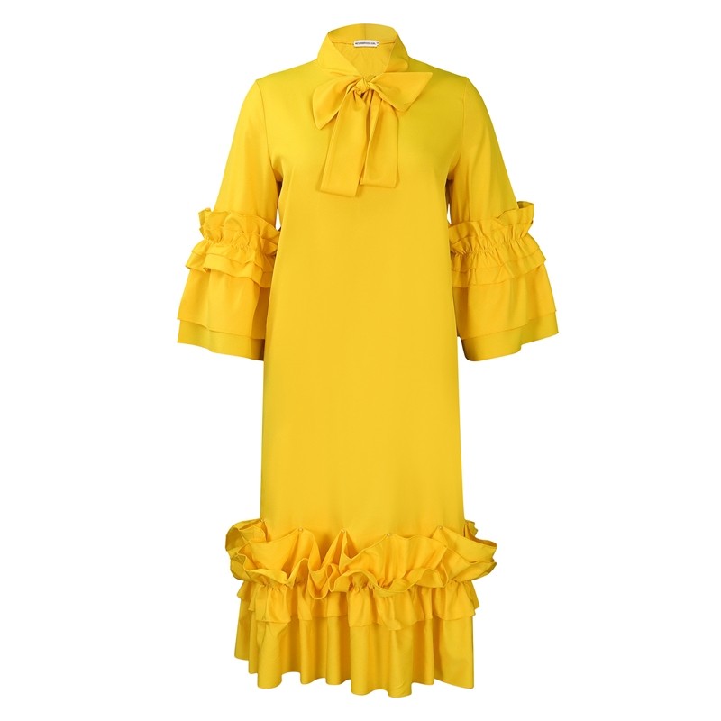 Stylish Ruffle Hem Trumpet Sleeve Dress