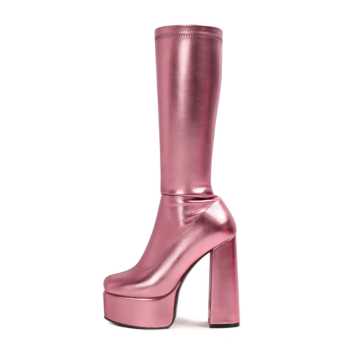 Women's Sexy Stretch High Heel Platform Boots – Chunky Heel Slip-On Thigh High Boots