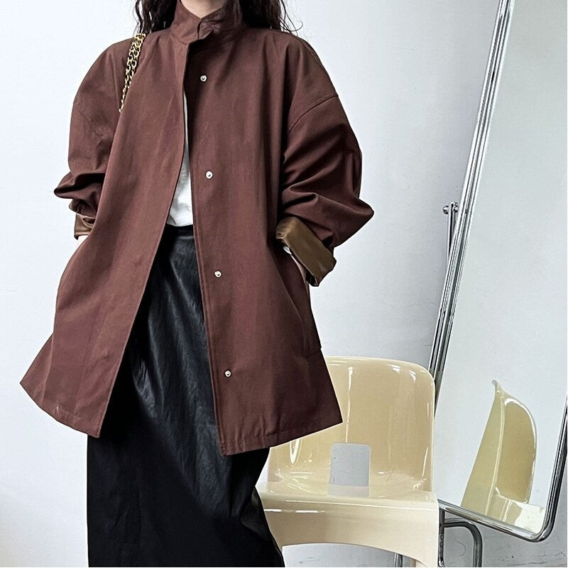 Casual Stand Collar Coat with Relaxed Fit