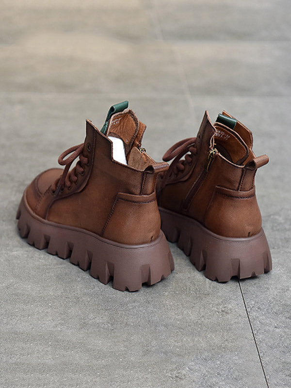 Vintage Cow Leather Platform Shoes Boots