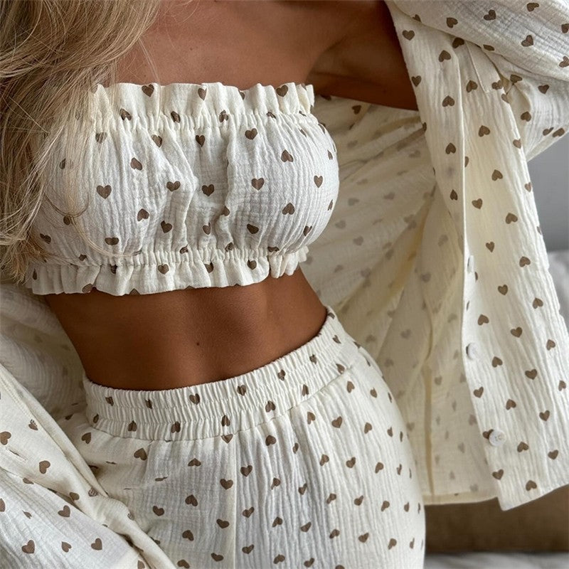 Printed Long Sleeve Bustier and Pants Set for Women