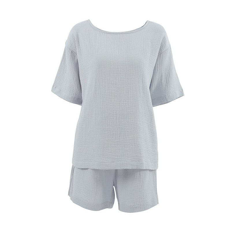 Solid Color Crewneck Short Sleeve T-Shirt and Shorts Set - Loose Fit, Lightweight Loungewear