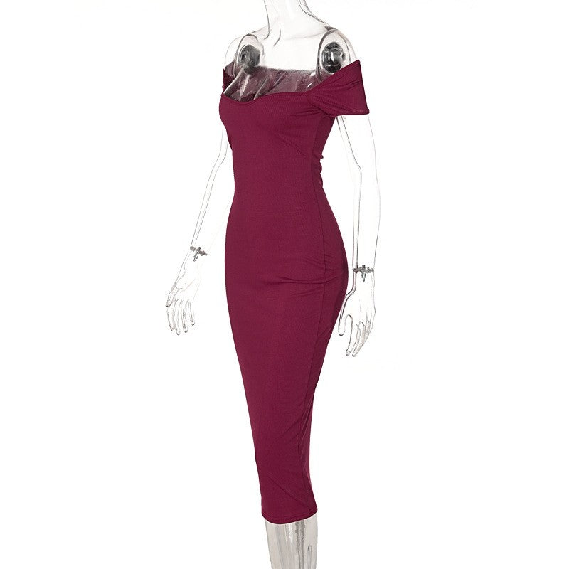 Ribbed Maxi Dress in Solid Color and Slim Fit