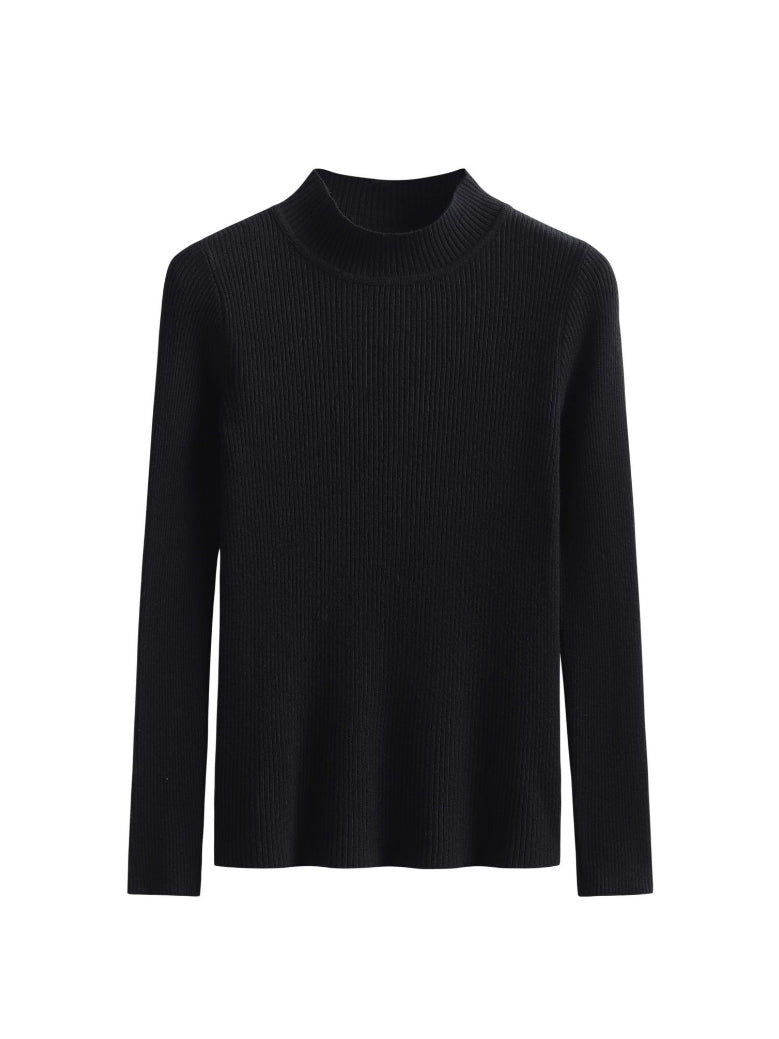 Simple Long Sleeves Skinny Solid Color High-Neck Pullovers