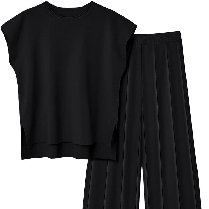 Knitted Sleeveless Vest with Matching Wide Leg Pants Set