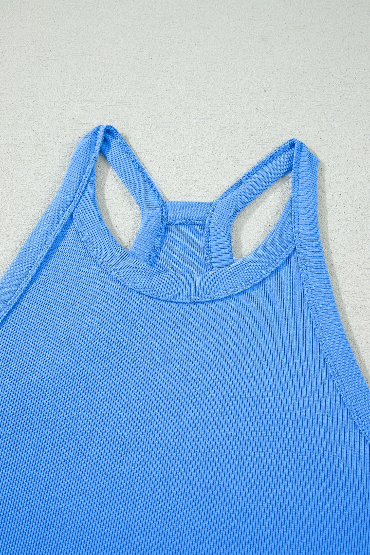 Sky Blue Slim Tank Top Elastic High Waist Shorts 2pcs Outfit