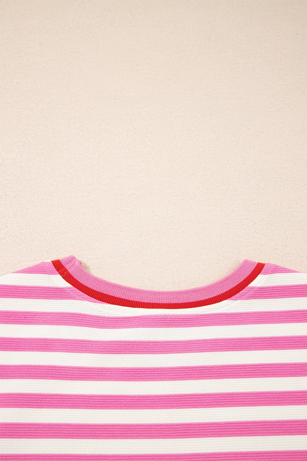 Pink Stripe Contrast Trim Short Sleeve Top Loose Shorts 2pcs Casual Outfit