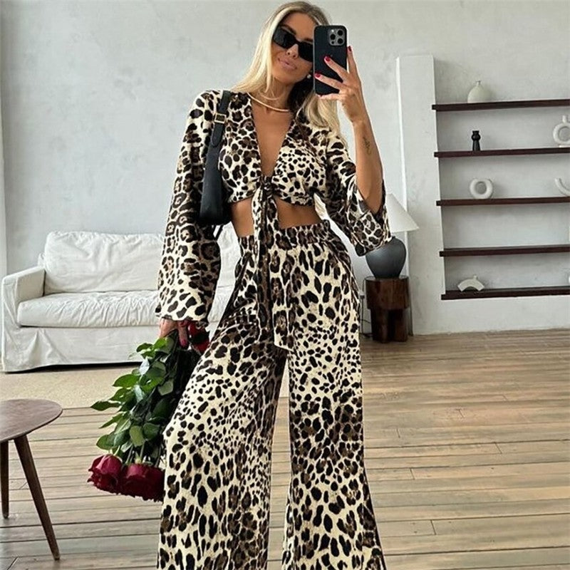 Leopard Print Relaxed-Fit Long Sleeve Lounge Set