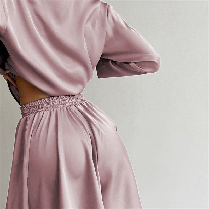 New Silk Lapel Long Sleeve Two-Piece Women's Pajama Set
