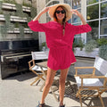 Solid Color Long Sleeve Lapel Single Breasted Blouse and Shorts Set