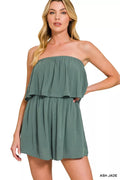 Woven Crinkle Strapless Rompers