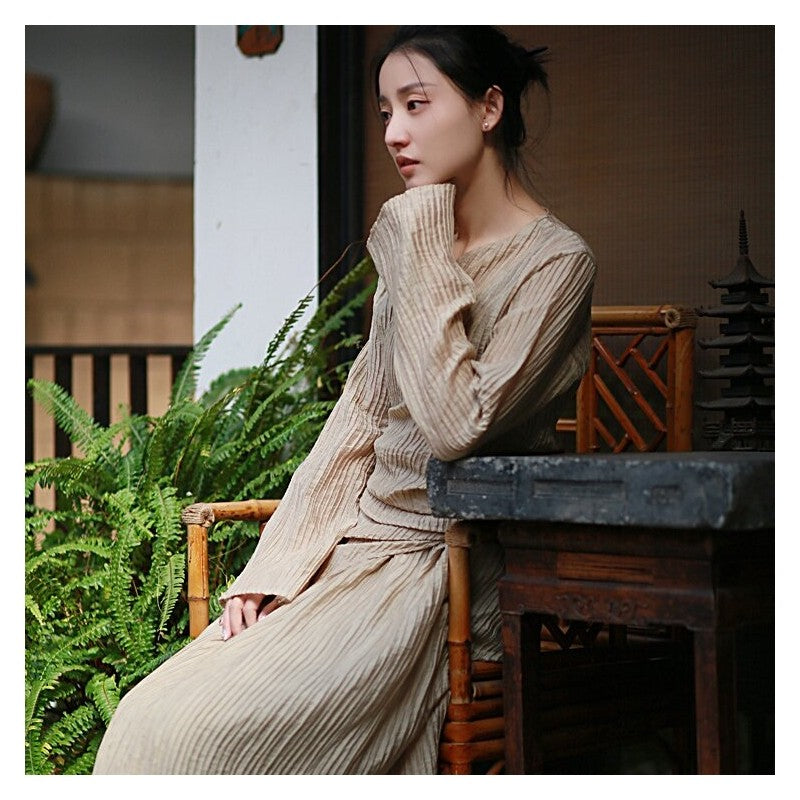 Solid Color Double-Layer Strap Shirt and Skirt Ensemble
