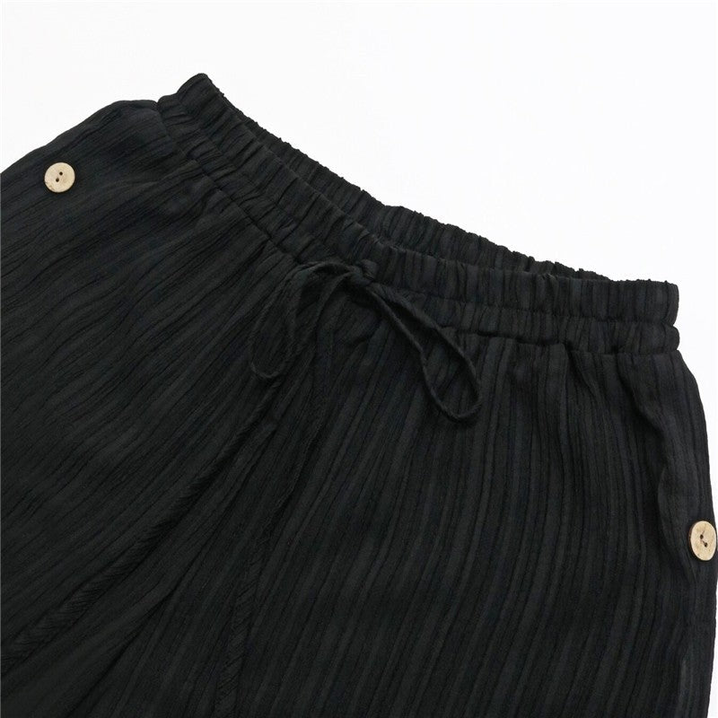 Textured Black High-Waisted Wide Leg Pants