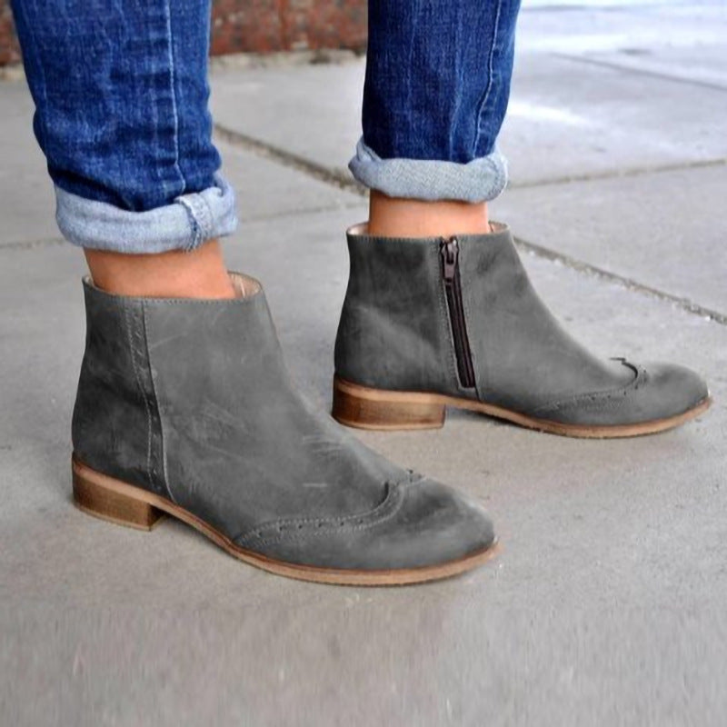 Women's Waterproof Platform Ankle Boots - Korean Style Side Zipper Low Heel Boots