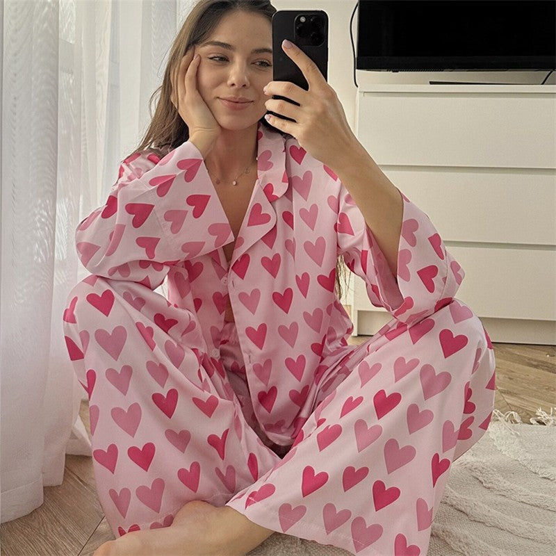Heart Print Pink Women's Pajama Set