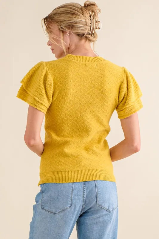 Double Layered Ruffle Sleeves Sweater Top