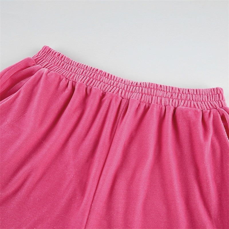 Velvet Drawstring Hoodie and Wide Leg Pants Sports Casual Suit