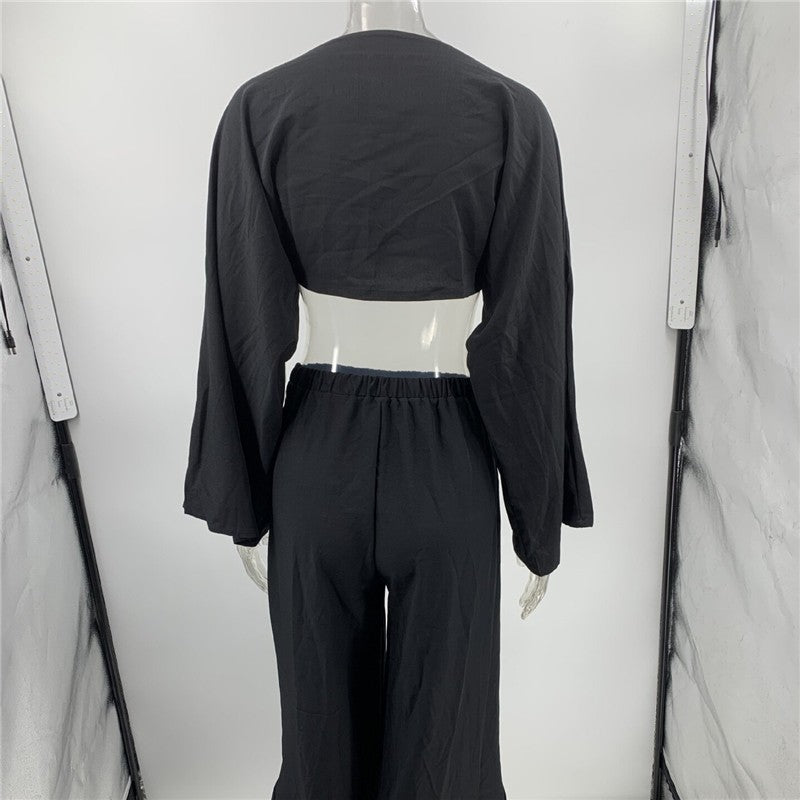 Fashionable Solid Color Loose Fit Top and Pants Set