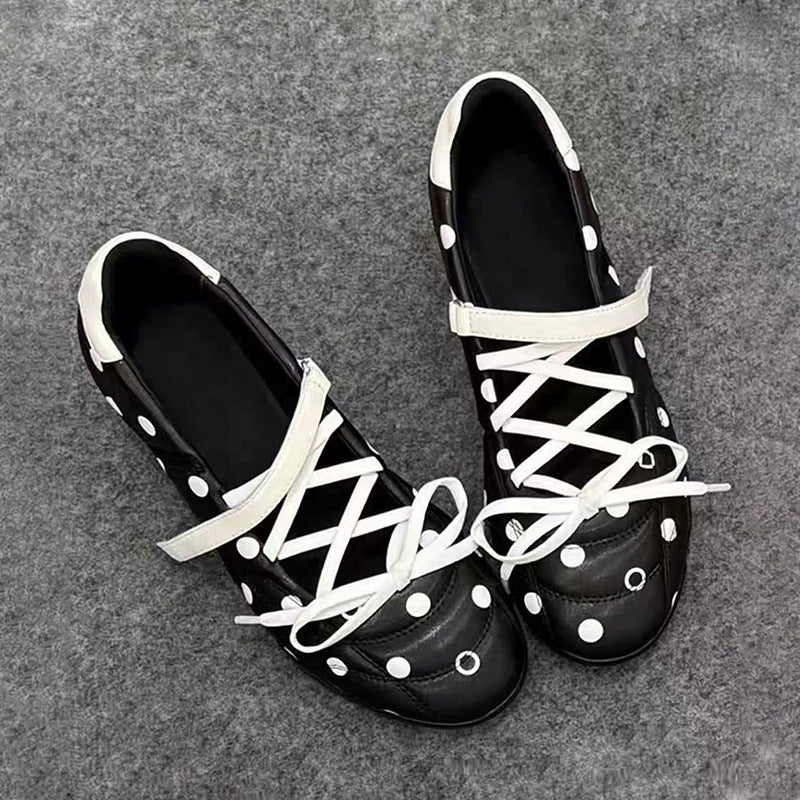 Women's Polka-Dot Mary Jane Heels - Vintage Cross-Strap Shoes