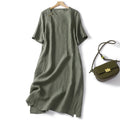 Solid Color Crewneck Short Sleeve Retro Dress