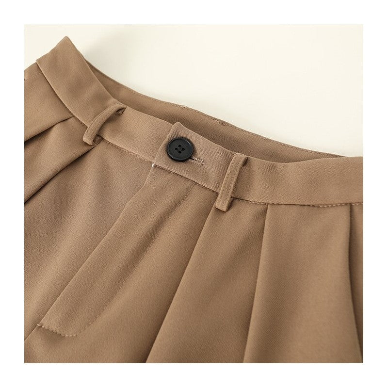 Wide-Leg Floor-Length Suit Trousers in Loose Solid Color