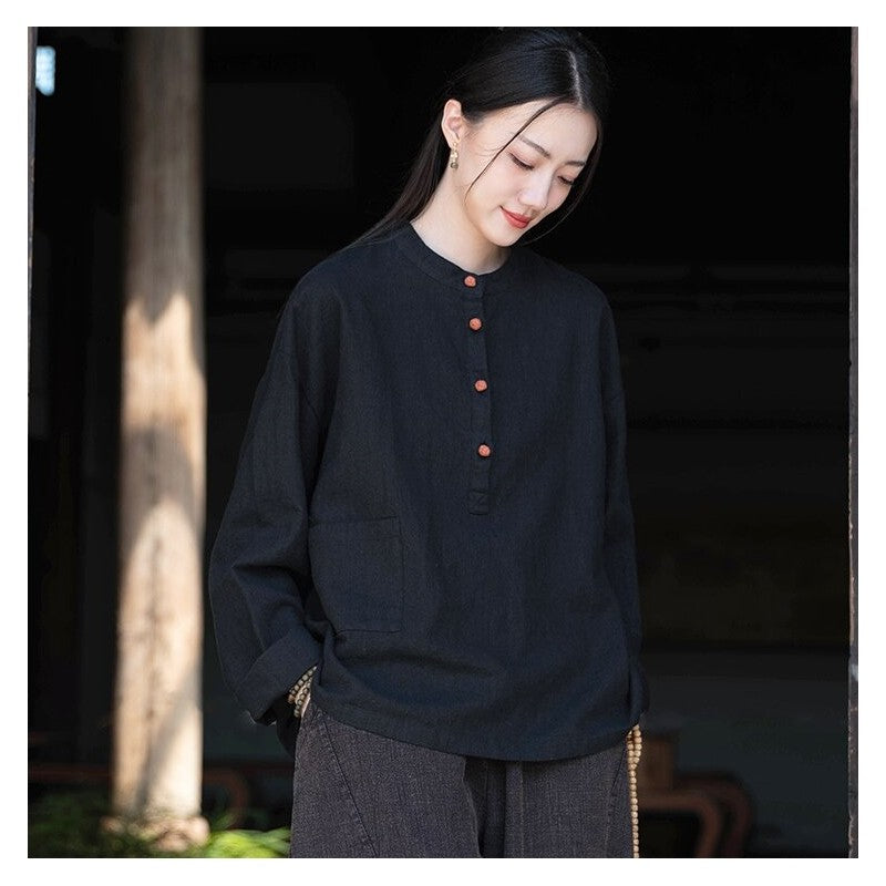 Stand-Up Collar Solid Color Button-Up Sweater