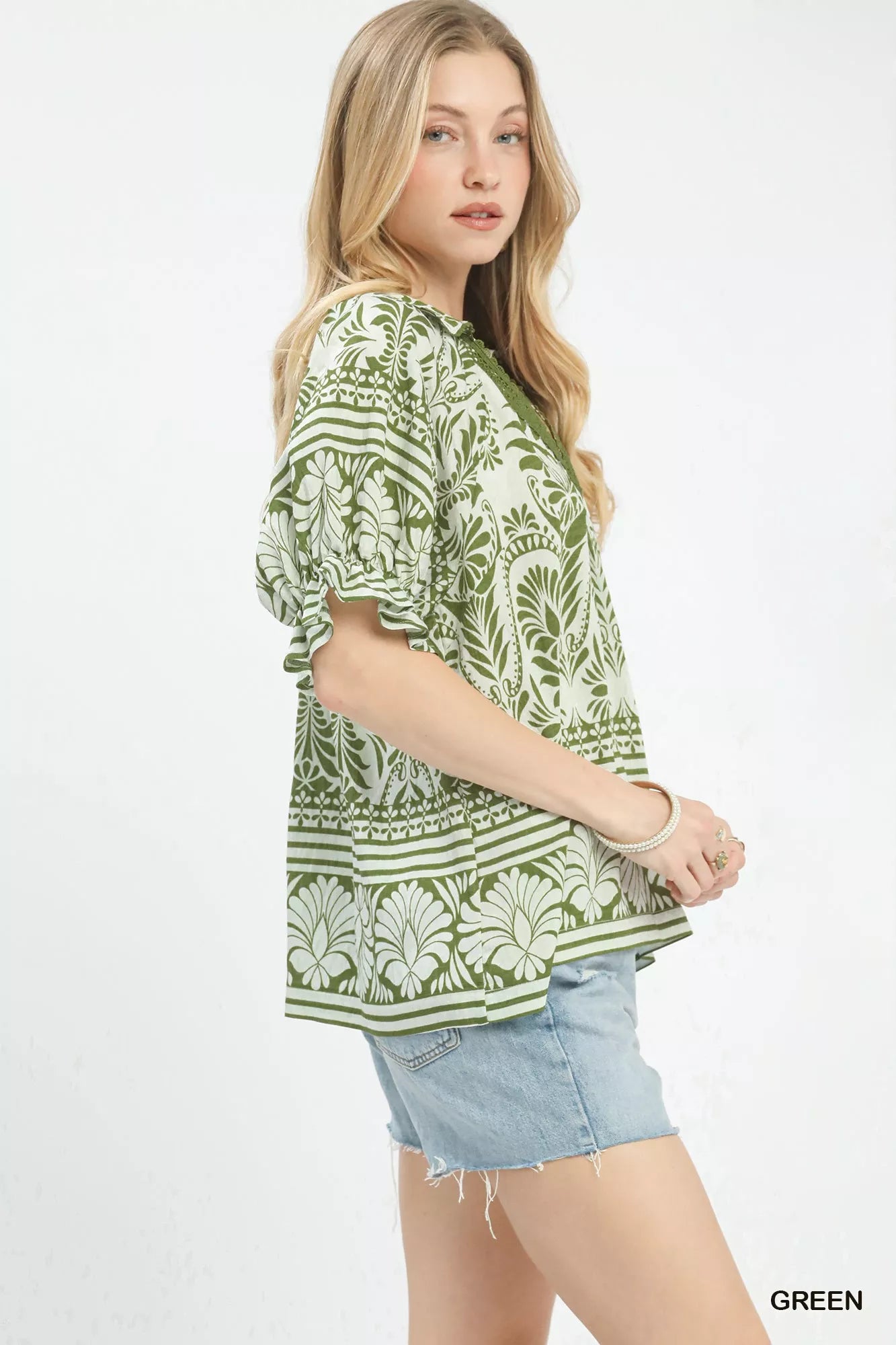 Two Tone Boarder Print Top