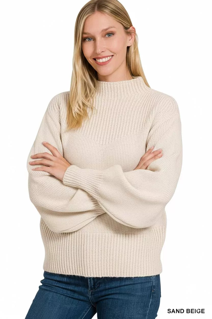 I am a Fashion Junky Balloon Sleeve Mock Neck Sweater