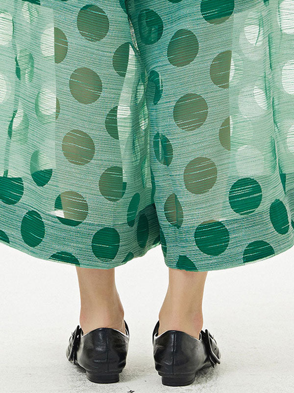 Cropped False Two Gauze Polka-Dot See-Through Casual Pants Bottoms