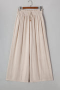 Beige Smocked High Waist Wide Leg Plus Size Pants