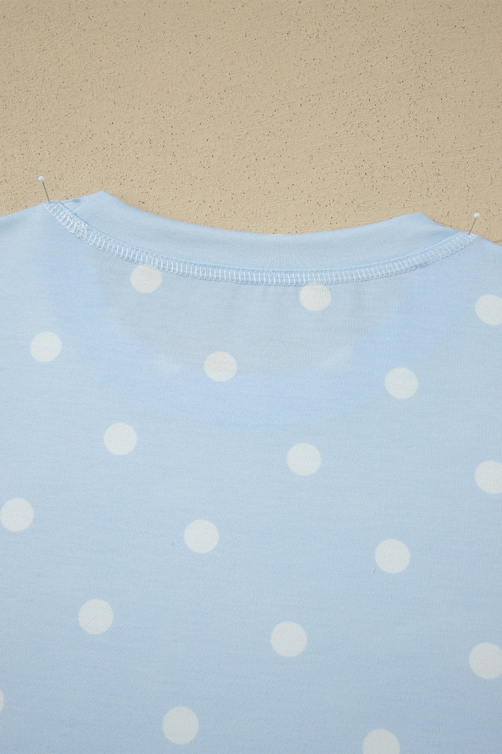 Sky Blue Exposed Seam Detail Polka Dot Loose Tee Drawstring Shorts Set