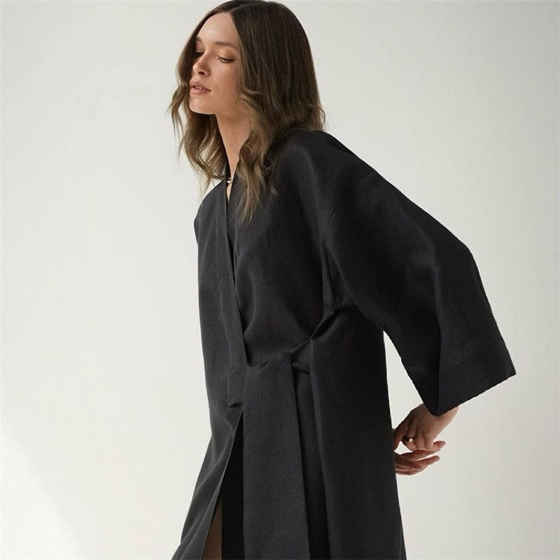 Flowy Cotton Linen Long Pajamas for Women in Solid Colors