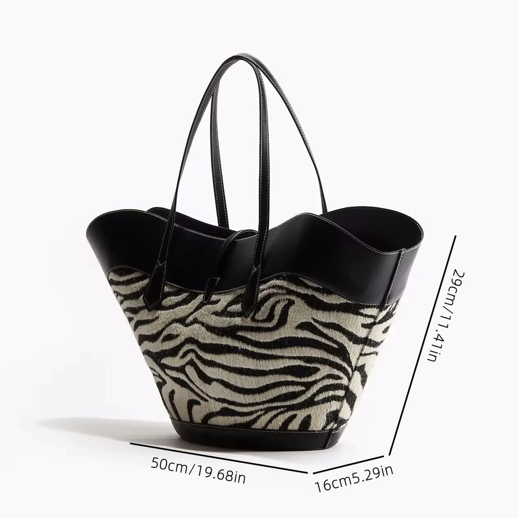 Afaria Zebra Real Wool & Leather Shopper Bag