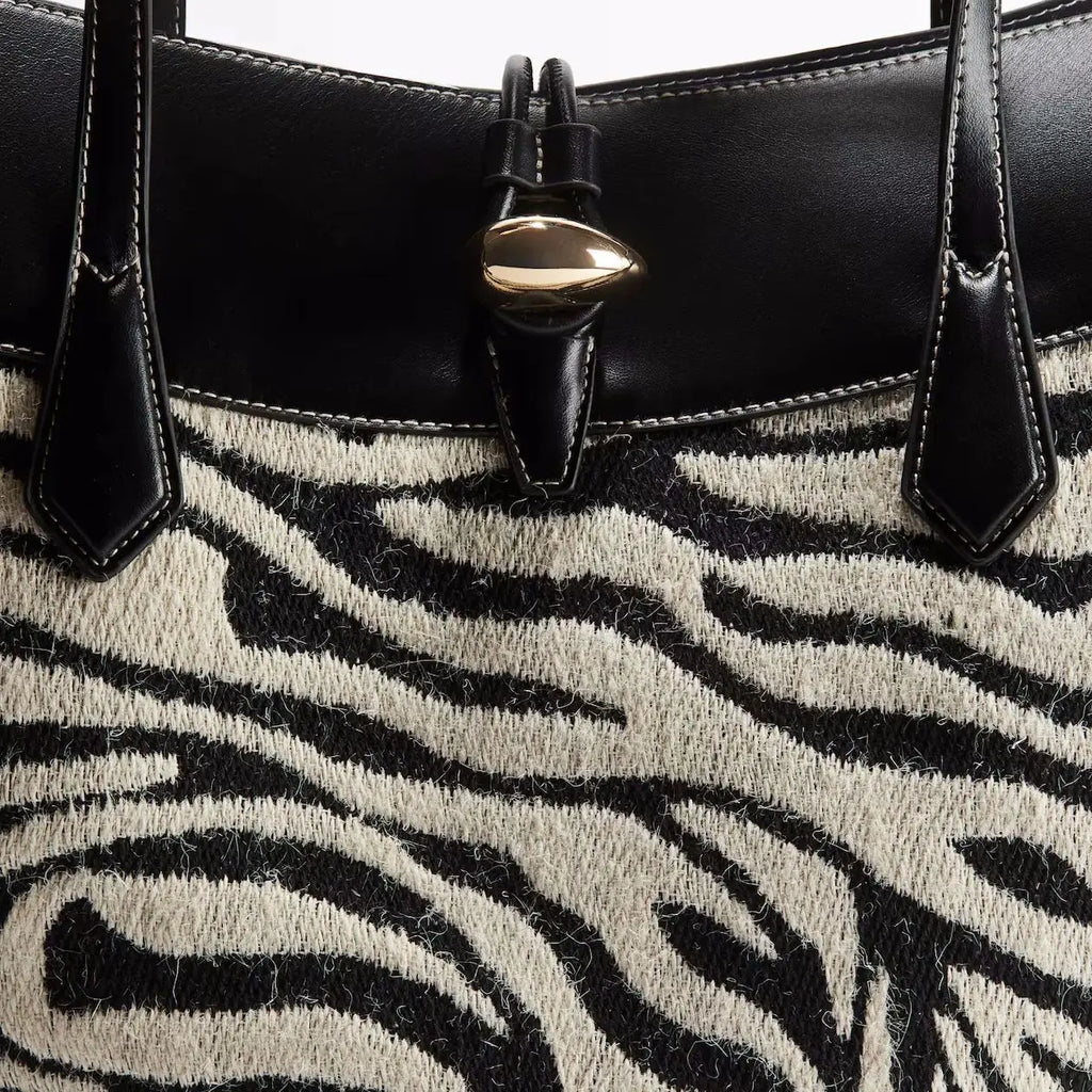 Afaria Zebra Real Wool & Leather Shopper Bag