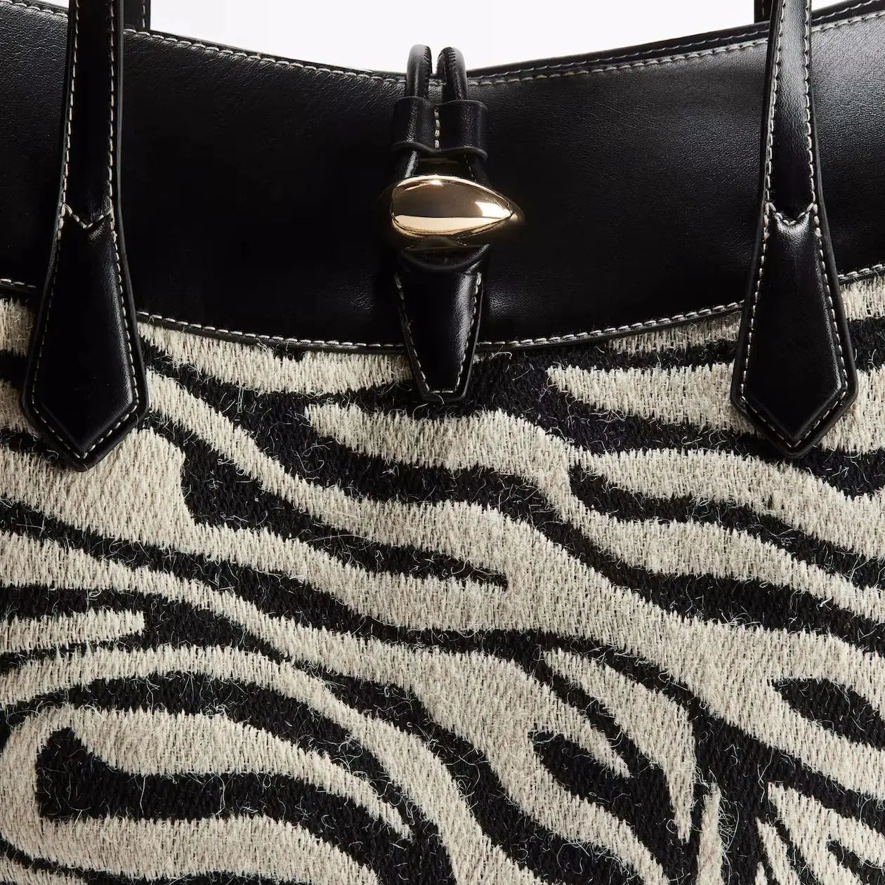 Afaria Zebra Real Wool & Leather Shopper Bag