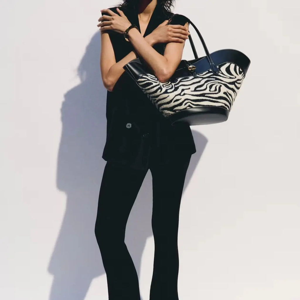Afaria Zebra Real Wool & Leather Shopper Bag